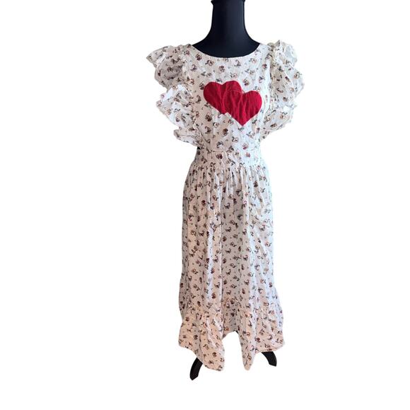 None Other - Vintage Handmade Christmas Prairie Apron Dress Ruffle Heart Cottagecore baking